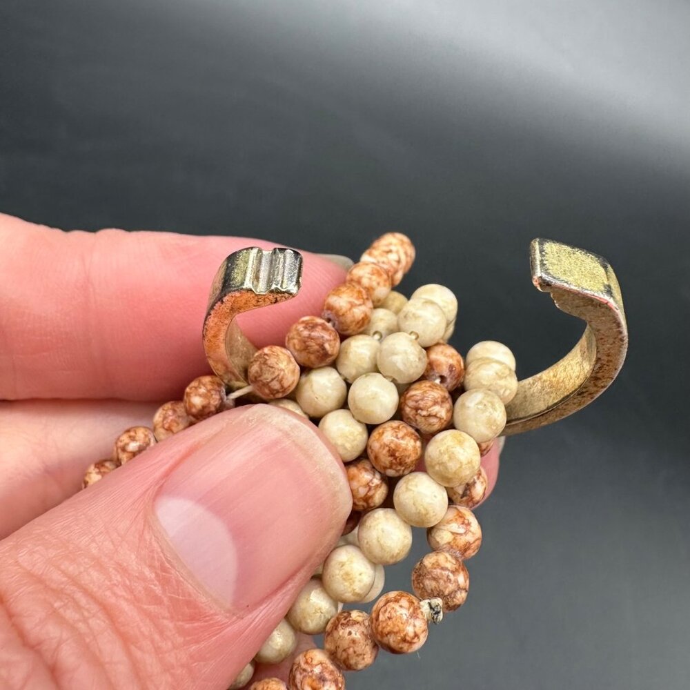 Vintage Stone Beaded Choker Necklace Heart Pendant Natural Earth Tone Southwest - Picture 6 of 9